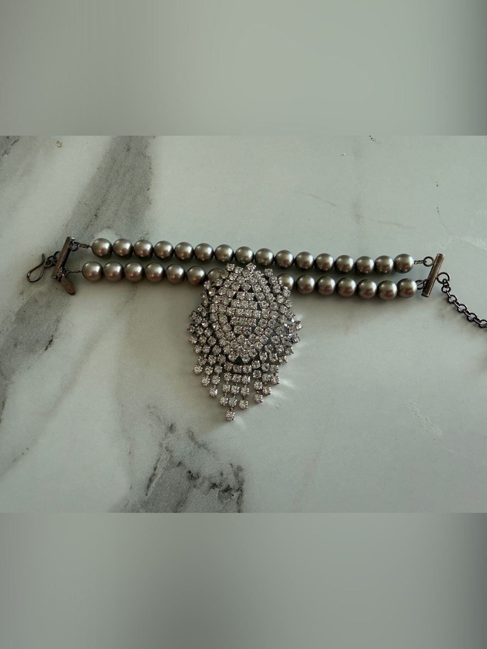 Pearl and Crystal Statement Bracelet - Silver Gray